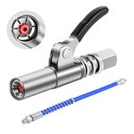 URAQT Lock-Type High Pressure Grease Gun Coupler, Single Handle Grease Filling Head Self-locking Grease Mouth Compatible with All Grease Guns 1/8" NPT Grease Gun Fittings with 30cm Connecting Hose