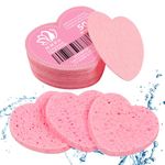 MMRH Facial Sponges Heart Shape Compressed Facial Sponges Natural Facial Cleansing Sponges Pads Exfoliating Sponges for Cleansing Reusable 50 Pieces (Pink)