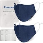 Euroca Kids Face Masks Made from Soft Cotton Fabric Washable with Nose Clips Adjustable Ear Loop for Kids Teens - 2 Pack with 4 Filters Included (Navy 2 Pack, Age 6-12)