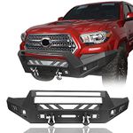 Hooke Road Tacoma Front Bumper w/Winch Plate D-Rings & LED Lights Fit for 2016-2023 Toyota Tacoma 3rd Gen (Black Steel Bumper)