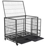 costoffs Dog Cage on Wheels 42'' Dog Cage Crate For Medium/Large Dogs Metal Large Pet Dog Cage Kennel w/Wheels & Litter Pans Black