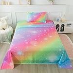 ADASMILE A & S Rainbow Sheets Twin Size for Girls Tie Dye Pastel Girls Sheet Set for Kids Teens Glitter Girly Rainbow Bedding Set 1 Fitted Sheet 1 Flat Sheet 1 Pillowcase Soft Microfiber Home Decor