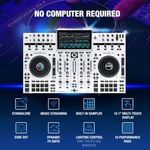 Denon DJ PRIME 4+ White DJ Controller – 4-Deck Standalone Mixer
