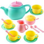 JOYIN 18PCS Pretend Play Tea Party Set Play Food Accessories BPA Free, Phthalates Free, Plastic Tea Set, Mini Kitchen for Kids, Gifts for Toddler Boys Girls Ages 1,2,3,4,5,6 Years Old