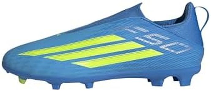 adidas F50 League Laceless Firm Ground/Multi Ground Football Boots Kids, Lucid Ray Blue Team Solar Yellow 2 Lucid Aquamarine, 13 US