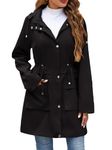 Womens Rain Jacket with Hood, Long Rain Coat for Women Waterproof Trench Coats Lined Windbreaker Fall Jacket Black S