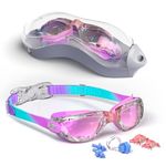 Hurdilen Kids Swim Goggles, Swimming Goggles for Kids Children, Anti-Fog Anti-UV Youth Swim Glasses with Nose Clip, Earplugs for Age 3-15