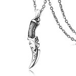 GulCean Dagger Necklace for Men Titanium Steel Vintage Pattern Punk Rock Hip Hop Goth Hippie Cool Stylish Fun Scimitar Short Sword Knife Darts Pendant Necklace for Women (Silver)