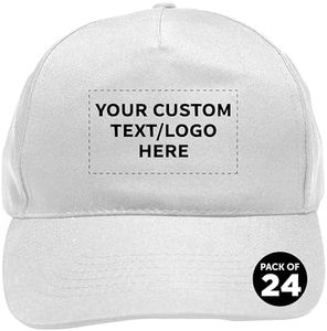 Custom Embroidered Polyester Baseball Caps Set of 24, Personalized Bulk Pack - Great for Businesses, Concert Apparel and Outdoor Events - White