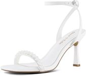 Shoe'N Tale Women's Strappy Heels Stilettos Sandals High Heel Ankle Buckle Square Toe Dress Shoes, C-white, 7.5