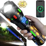 High Powered Handheld Flashlight, Rechargeable LED Flashlights with a Long-range Reach, Colorful Fluorescent Strips Body, Mechanically Zoomable, for Hunting, Searching, Fishing, Exploring, Camping