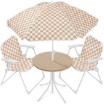 Best Choice Products Kids Picnic Table and Chair Set with Umbrella, 3-Piece Foldable Outdoor Table Set for Toddlers Ages 2-5, Patio Play Furniture, 70 lb Chair Capacity, 110 lb Table Capacity​ - Tan