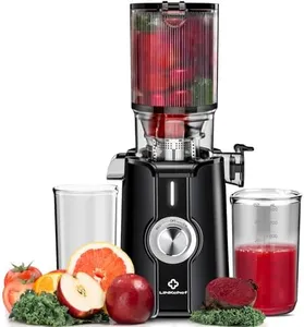 Rush Clear Slow Masticating Juicer Machines, Cold Press Juicer with No-Prep 4.35" Feed Chute Fit Whole Fruits & Vegetables Juicer Machine Easy to Clean, LINKChef 42oz Capacity, 200w, Blackout