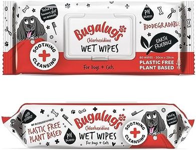 BUGALUGS Chlorhexidine Dog Wipes for pawly skin - 80 Biodegradable dog grooming pet wipes. Use as Dog ear wipes, dog eye wipes, dog face wipes, Paw & Bum wipes for puppy, dogs & cat grooming