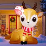 COMIN 5 FT Christmas Inflatables Reindeer Outdoor Decorations Blow Up Yard Cute Deer with Christmas Ball with Built-in LEDs for Xmas Garden Lawn Indoor Party Decor