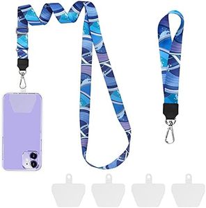 COCASES 2 Piezas Cadena de Teléfono Celular Universal con 4 parti adesive individuali, Cordón Teléfono Móvil Cordón para el Cuello Desmontable Compatible con iPhone/Samsung/Huawei (onda)