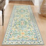 Morebes Machine Washable Runner Rug 2x6,Boho Bathroom Rug Runner,Vintage Floral Soft Ultra-Thin Indoor Throw Carpet for Entryway Bedroom Hallway Bath Laundry Room, Green/Multi