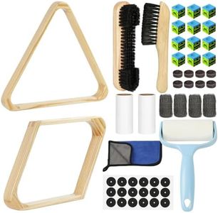 AKLOT Pool Table Brush Set for Felt,10 Kit Billiard Table Cleaning Accessories with Billiard Rack 8/9 Ball Triangle Diamond,Pool Table Brush,Cue Chalk,Sticky Lint Roller Accessories,Wood Color