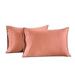 LANE LINEN 100% Cotton Pillowcovers, Pillow Cases Standard Size Set of 2, Fits Standard & Queen Pillows, Luxury 450 Thread Count Sateen Cotton Pillowcases, Soft & Breathable - Rose Dawn