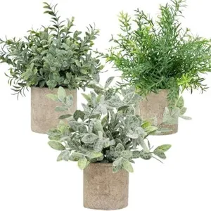 3 Pack Small Fake Plants Artificial Eucalyptus Potted Plants for Shelf Desk Home Bathroom Farmhouse Room or Coffee Table Decoration - Greenery in Pots - 9” Tall Plant