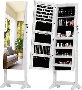 SogesHome Jewelry Armoire Free Standing with Mirror Jewelry Cabinet Jewelry Holder Organizer Storage, Mirrored Dressing Storage, White, NSDCA-QH-6150