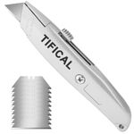 TIFICAL Box Cutter, Premium Utility Knife, Box Cutter Retractable with 3-Positon Locking, Ergonomic Grip, Solid Aluminum Shell Box Cutters Exacto Knife for Cartons, Cardboard, Extra 10 Blades, Silver