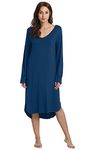 WiWi Bamboo Nightgowns for Women Soft Long Sleeve Sleep Shirt Sleepwear Comfy Loungewear Plus Size Nightshirts S-4X, Ink Blue, X-Large