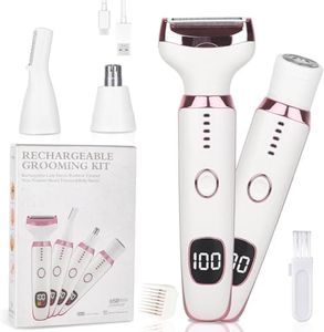 Beanify Electric Razors LED Display for Women Men, 2025 Wet/Dry Lady Shaver,4 in 1 Cordless Hair Remover with IPX7 Waterproof,Smooth & Silky Portable Bikini Electric Grooming Set (Pink & White)