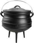 14qt Cast Iron Cauldron with Lid Heavy Duty Tripod Cookware Metal Handle Pre Seasoned South African Style Campfire Pot for Outdoor