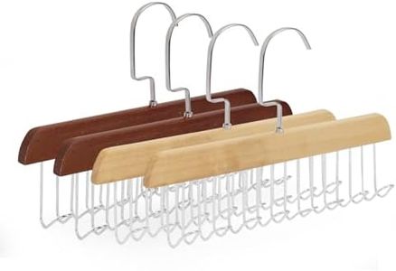 4Pcs Belt Hanger, Tie Hanger Bra Hanger Rack, 8-Hook Tank Top Hanger Anti Slip Hangers Space Saving Wood Coat Hanger, Bra Belt Tie Hanger for Closet Keepatin (2Pcs Retro Color, 2Pcs Wood Color)