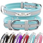 Senristar Personalised Reflective Dog Collars with Neoprene Padded,Custom Engraved Dog Collar with Name Plate for Small Medium Large Dogs (XS,Blue)