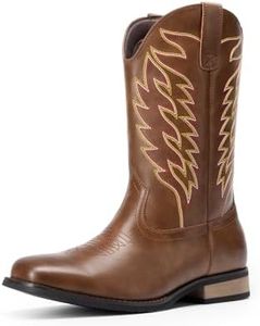 Bruno Marc Cowboy Boots for Men, Slip on Western Boots with Chic Embroidered Durable Short Retro Country Square Toe Boot,Size 8.5,Coffee,BMUMKB2502