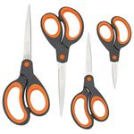 Rapesco 1577 Soft Grip Handle Scissors, Black/Orange, Set of 4