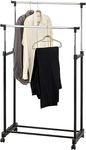 Double Adjustable Height Garment Clothes Dress Coats Jackets Hanging Rail Rack Storage Display Stand on Castor Wheels with Shoe Shelf