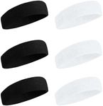 Ycctvar 6PCS Headbands for Women Head Bands Non Slip Men Sweat Band Hair Sweatbands Workout Running Stretchy Wide Wicking Athletic Wraps Gym Sports Baseball Basketball Tennis Black 3PCS+White 3PCS