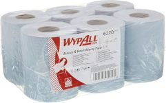 WypAll L10 Service & Retail Wiping Paper 6220-1 Ply Centrefeed Blue Roll - 6 Centrefeed Rolls x 280 Paper Wipes (1,680 Total)