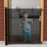 Cherilo Safety Gate for Kids Home | Retractable Baby Safety Gate for Door & Stairs | Expandable Mesh Child Gate up to 150 cm | Pet & Baby Fence Barrier | Black