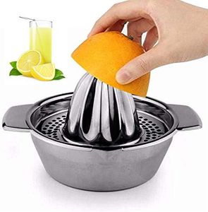 Stainless Steel Lemon Squeezer Citrus Juicer Handheld Press Orange Juice Squeezing Tool with Bowl Storage Container