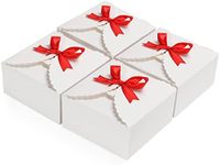 Belle Vous 50 Pack Scalloped Kraft Paper Square Gift Boxes with Ribbon - 12 x 12 x 6cm (4.72 x 4.72 x 2.36 inches) - Small Boxes for DIY Wedding and Party Gifts, Favours & Candy (White)