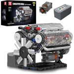 Mould King 10088 V8 Engine Building Blocks Sets, MOC Scale Model Kit with Battery and Motor, Collectible Set for Adults, Construction Toys Gifts for Kids Children Boys Girl (535 Pcs)