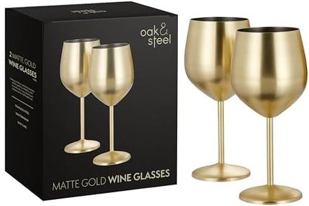 Oak & Steel - 2 grands verres à vin élégants en or mat, 550 ml - Set cadeau en verre incassable pour le bar de la maison, mariage, jubilé, fête d'anniversaire, verres à vin de plein air et de camping