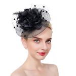 Pratiharye Feather Fascinator Hatffor Beads Ladies Pillbox Hat on a Headband and a Forked Clip Cocktail Race Hats Bridal Shower Headpiece Tea Party Black