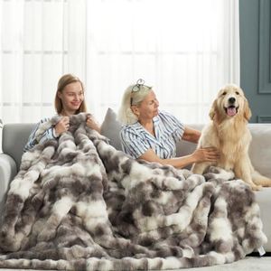 Cozy Bliss Faux Fur Throw Blanket for Couch, Fuzzy Soft Plush Thick Bubble Blanket for Sofa Bedroom Living Room, 60 * 80 Inches Tie-dye Taupe