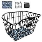 MATTISAM Bike Basket Rear, [Tool-Free Install], Bike Rack Basket for Pet, Metal Wire Bike Cargo Basket, Bicycle Basket for Back of Bike, with Waterproof Cover, Cargo Net (M-Metal Tube)