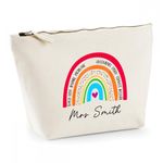 Personalised Teacher Gifts for Women, Rainbow Pencil Case, Custom Teacher Stationery Bag, End of Term Gift, Thank You Present, Nursery Teaching Assistant Accessory Bag