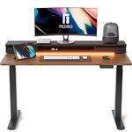 FEZIBO 48 × 26 Inch Electric Standing Desk with Monitor Stand, Height Adjustable Table with LED Strips, Ergonomic Home Office Furniture with 2 Drawers Storage Gaming Workstation, Black Walnut Top