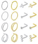 MODRSA Nose Rings Nose Rings Hoops Nose Ring Surgical Steel Nose Piercings Jewelry Double Hoop Nose Rings for Women Gold Nose Rings 20 Gauge