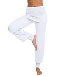 Terecey Yoga Pants for Women UK Soft Baggy High Waist Harem Pants Workout Stretch Lounge Trousers for Jogging Sport White