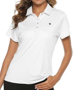 TBMPOY Women's Golf Polo T Shirts Lightweight Moisture Wicking Short Sleeve Shirt Quick Dry 4-Button, A1-White, Medium