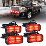 Xprite Red 20 LED Surface Flush Mount Grille Emergency Strobe Lights Kit Ultra Slim Deck Dash Grill Side Marker Warning Hazard Flashing Police Light for Vehicles Van Cars SUV ATV Truck Pickup 4PCS